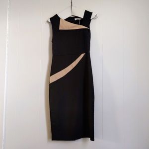 Black with Tan Details Midi Dress with tags